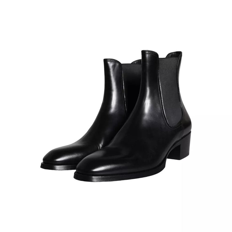 Dolce & Gabbana Black Leather Chelsea Ankle Boots Men Men's Shoes