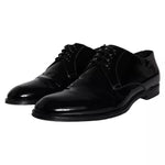 Dolce & Gabbana Black Calfskin Leather Derby Men Dress Men's Shoes (Pre-Owned)