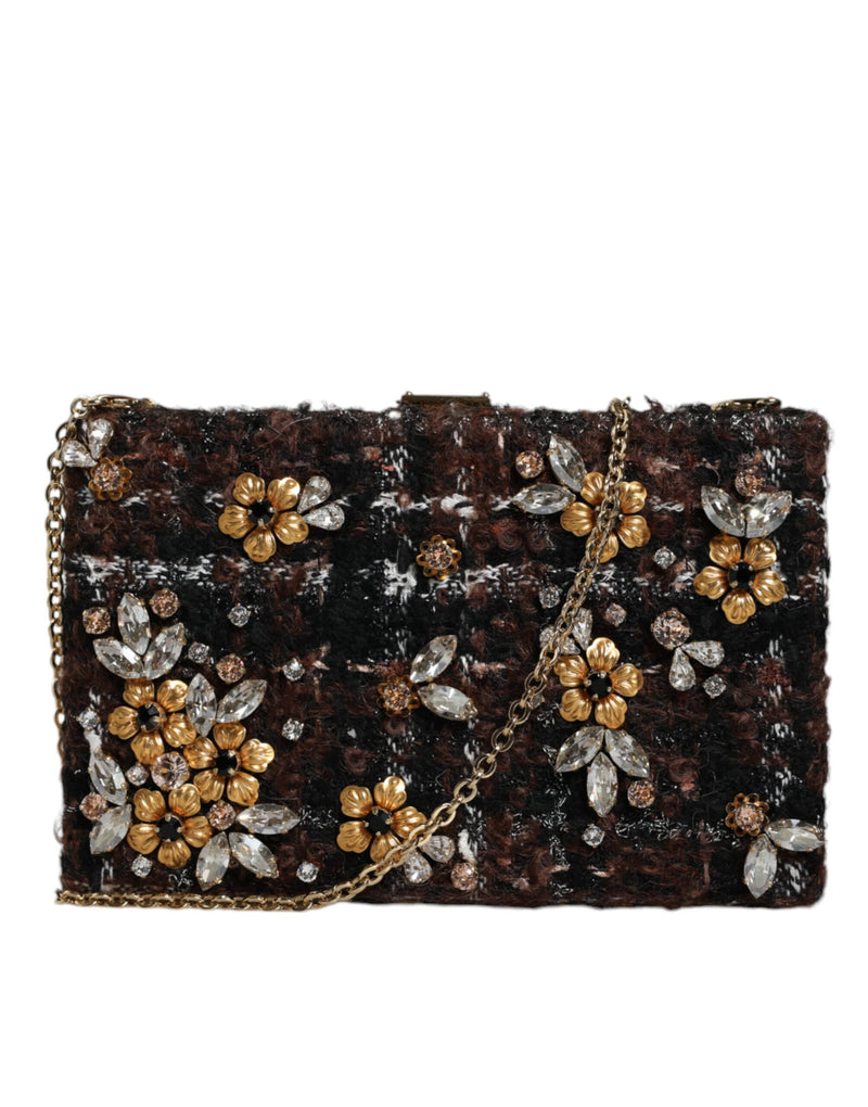 Dolce & Gabbana Multicolor Tweed Floral Clutch Evening Party Purse CrossBody Women's Bag