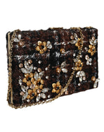 Dolce & Gabbana Multicolor Tweed Floral Clutch Evening Party Purse CrossBody Women's Bag