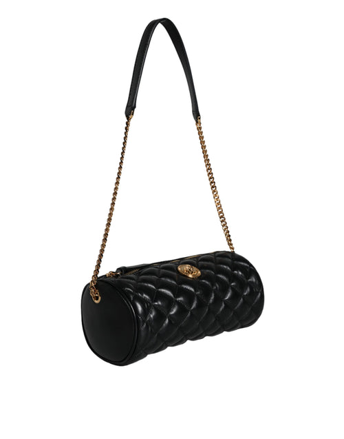 Versace Black Mini Quilted Lambskin Leather Crossbody Sling Women's Bag