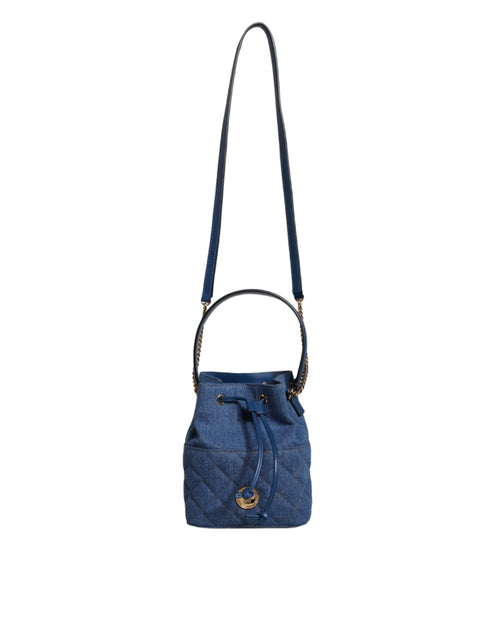 Versace Blue Quilted Denim Leather Crossbody Shoulder Women's Bag