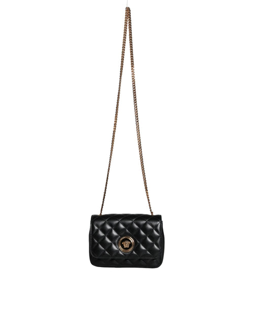 Versace Black Quilted Lambskin Leather Crossbody Shoulder Women's Bag