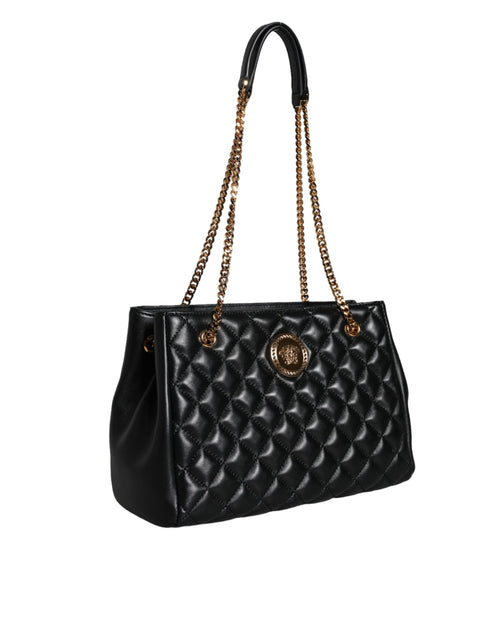 Versace Black Quilted Nappa Leather Shoulder Chain Strap Women's Bag