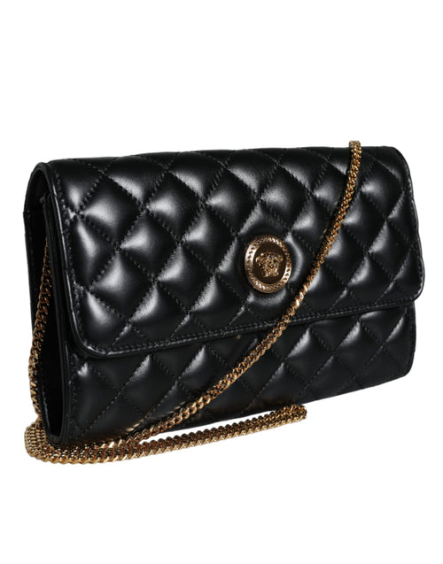 Versace Black Quilted Nappa Leather Crossbody Shoulder Women's Bag