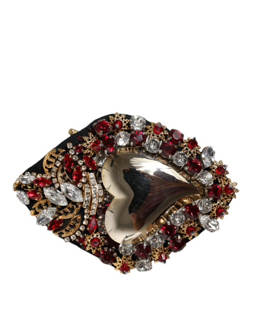 Dolce & Gabbana Gold Tone Brass Sacred Heart Crystal Embellished Women's Brooch