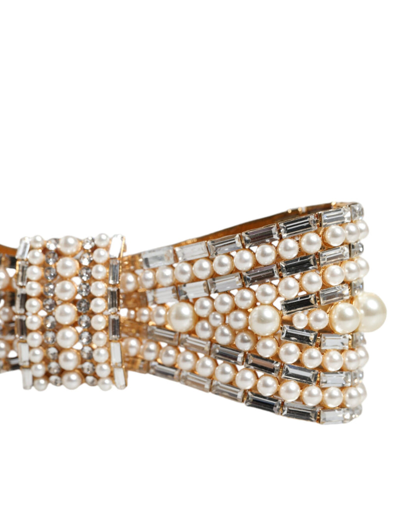 Dolce & Gabbana Gold Tone Brass Bow Crystal FauxPearl Embellished Women's Brooch