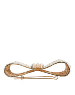 Dolce & Gabbana Gold Tone Brass Bow Crystal FauxPearl Embellished Women's Brooch