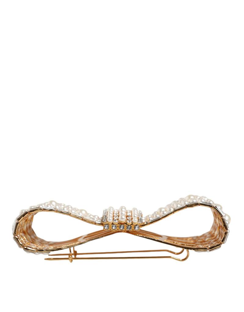 Dolce & Gabbana Gold Tone Brass Bow Crystal FauxPearl Embellished Women's Brooch