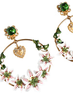 Dolce & Gabbana Gold Tone Brass Crystals Lily Resin Devotion Women's Earrings