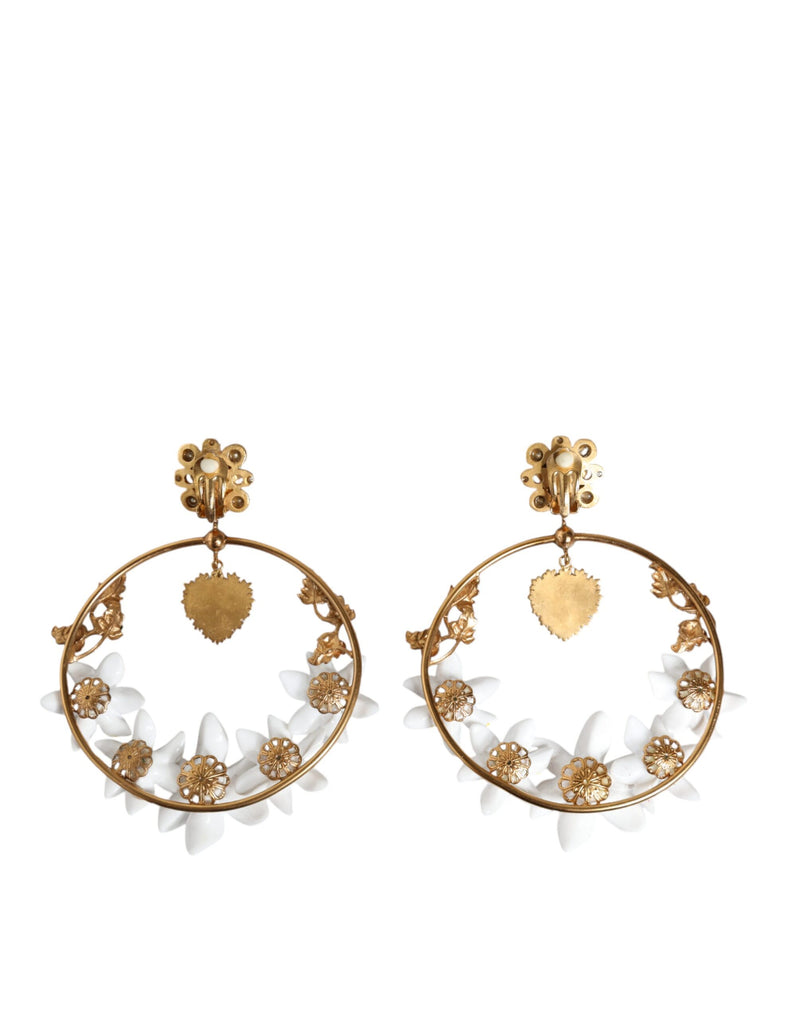 Dolce & Gabbana Gold Tone Brass Crystals Lily Resin Devotion Women's Earrings