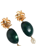 Dolce & Gabbana Red Watermelon Gold Brass Crystal Clip Dangling Women's Earrings