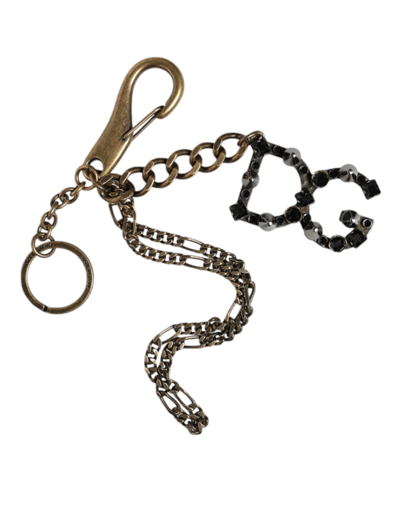 Dolce & Gabbana Silver Tone Metal DG Logo Crystal Keychain Women's Keyring