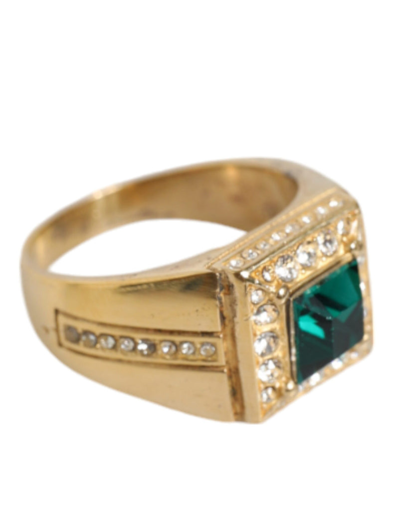 Dolce & Gabbana Gold Plated 925 Silver Green Crystal Men's Ring