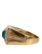 Dolce & Gabbana Gold Plated 925 Silver Green Crystal Men's Ring