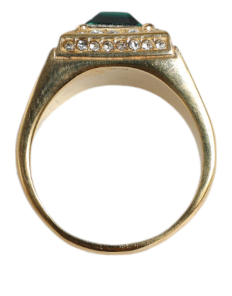 Dolce & Gabbana Gold Plated 925 Silver Green Crystal Men's Ring