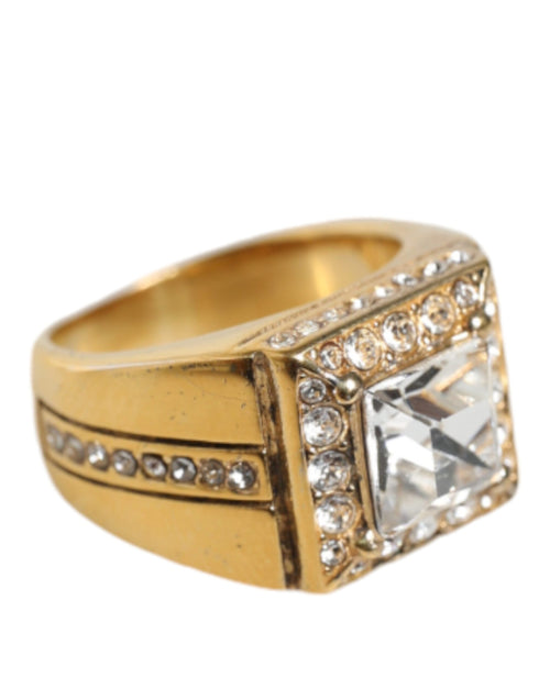 Dolce & Gabbana Gold Plated 925 Silver Clear Crystal Men's Ring