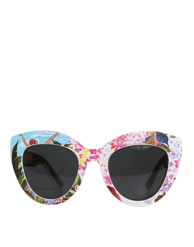 Dolce & Gabbana Multicolor Wood Crystal Brass Frame Floral Hand Paint Women's Sunglasses