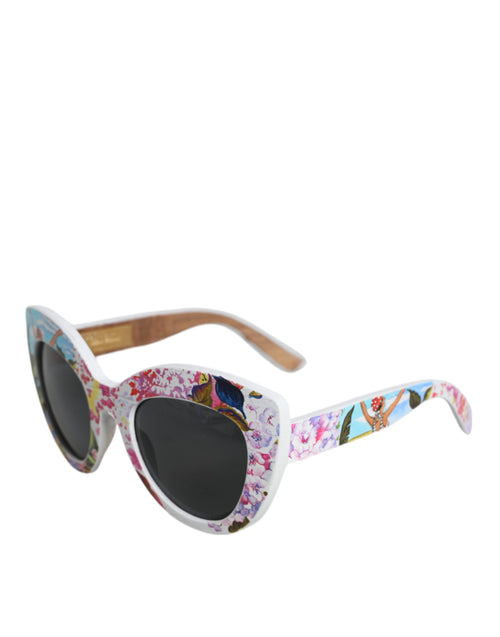 Dolce & Gabbana Multicolor Wood Crystal Brass Frame Floral Hand Paint Women's Sunglasses