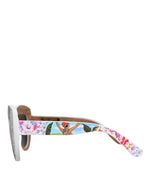 Dolce & Gabbana Multicolor Wood Crystal Brass Frame Floral Hand Paint Women's Sunglasses