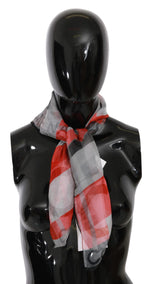 Costume National Gray Red 100% Silk Branded Women's Scarf