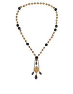 Dolce & Gabbana Gold Chain Brass Black Beaded Rosary Style Women's Necklace