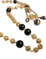 Dolce & Gabbana Gold Chain Brass Black Beaded Rosary Style Women's Necklace