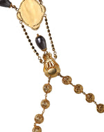 Dolce & Gabbana Gold Chain Brass Black Beaded Rosary Style Women's Necklace