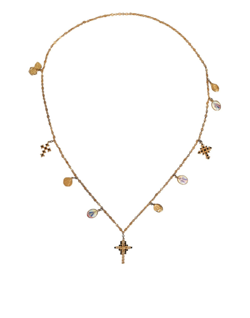 Dolce & Gabbana Gold Tone Brass Chain Religious Cross Pendant Women's Necklace (Pre-Owned)