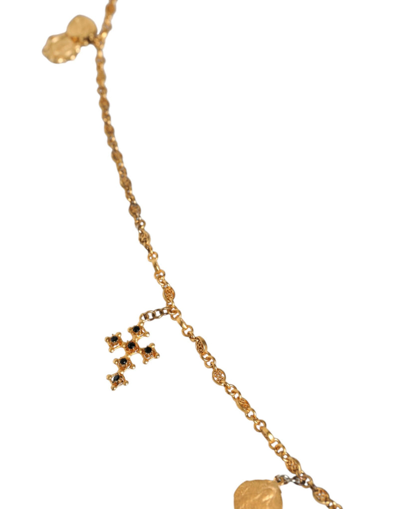 Dolce & Gabbana Gold Tone Brass Chain Religious Cross Pendant Women's Necklace (Pre-Owned)