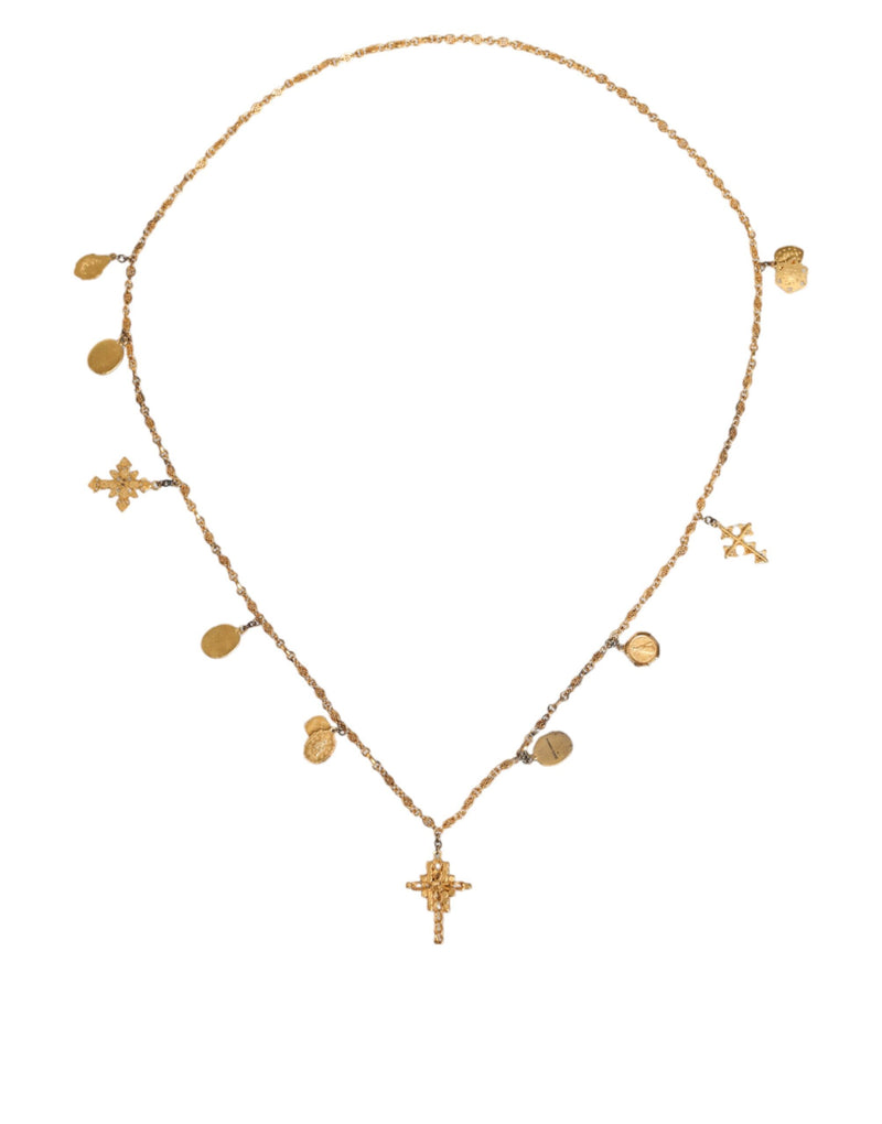 Dolce & Gabbana Gold Tone Brass Chain Religious Cross Pendant Women's Necklace (Pre-Owned)