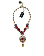 Dolce & Gabbana Gold Tone Brass Embellished Ball Chain Statement Women's Necklace