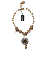 Dolce & Gabbana Gold Tone Brass Embellished Ball Chain Statement Women's Necklace