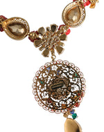 Dolce & Gabbana Gold Tone Brass Embellished Ball Chain Statement Women's Necklace