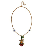 Dolce & Gabbana Gold Brass Leopard Flower Embellished Statement Women's Necklace (Pre-Owned)