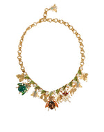 Dolce & Gabbana Gold Brass Crystal Bug Charm Pendant Statement Women's Necklace