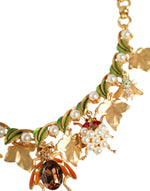 Dolce & Gabbana Gold Brass Crystal Bug Charm Pendant Statement Women's Necklace