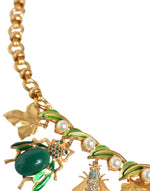 Dolce & Gabbana Gold Brass Crystal Bug Charm Pendant Statement Women's Necklace