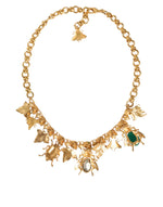 Dolce & Gabbana Gold Brass Crystal Bug Charm Pendant Statement Women's Necklace