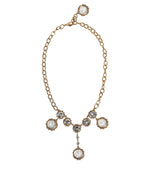 Dolce & Gabbana Gold Chain Brass Crystal Clock Statement Women's Necklace