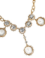 Dolce & Gabbana Gold Chain Brass Crystal Clock Statement Women's Necklace