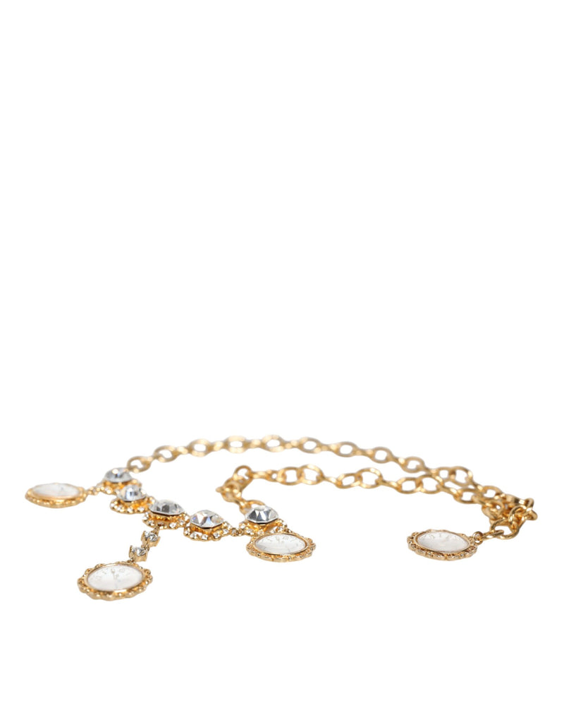 Dolce & Gabbana Gold Chain Brass Crystal Clock Statement Women's Necklace