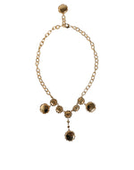 Dolce & Gabbana Gold Chain Brass Crystal Clock Statement Women's Necklace