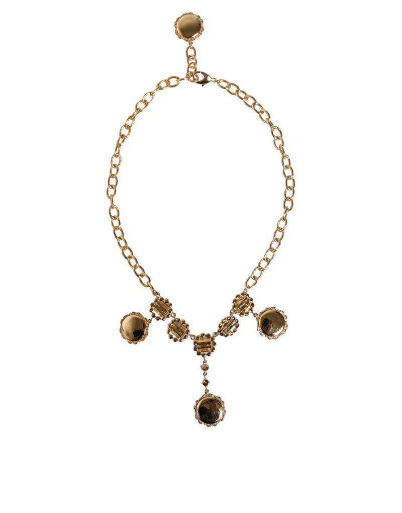 Dolce & Gabbana Gold Chain Brass Crystal Clock Statement Women's Necklace