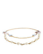 Dolce & Gabbana Gold Chain Brass Floral Layered Crystal Pearl Women's Necklace