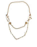 Dolce & Gabbana Gold Chain Brass Floral Layered Crystal Pearl Women's Necklace