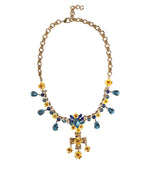 Dolce & Gabbana Gold Brass Chain Floral Crystal Cross Pendant Women's Necklace