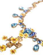 Dolce & Gabbana Gold Brass Chain Floral Crystal Cross Pendant Women's Necklace