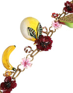 Dolce & Gabbana Gold Brass FRUIT Pendants Flowers Crystal Logo Women's Necklace