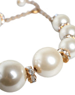 Dolce & Gabbana White Maxi Faux Pearl Beads Crystals Gold Chain Women's Necklace